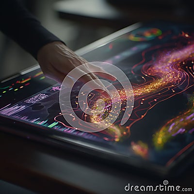 Interacting with Colorful Data Visualizations on a Touchscreen Display Stock Photo