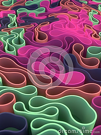 Interaction of flexible elastic forms. Abstract art background 3d rendering Cartoon Illustration
