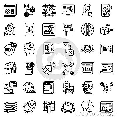 Interaction icons set, outline style Stock Photo