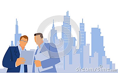 ?nteractive collaborations with the help of wireless technology. Shot of two businessmen using a digital tablet together at work Stock Photo