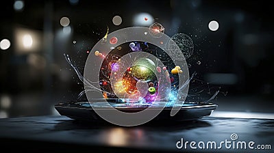 Interactive dashboard displaying colorful lights tech lab digital art futuristic environment close-up innovation Stock Photo