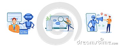 Interactive device. Affective computing, personification design, artificial intelligence in social media. set flat vector modern Vector Illustration