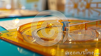 An interactive display featuring a protractor and compass allowing students to explore the principles of geometry Stock Photo