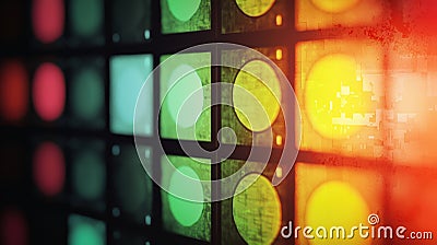 Interactive Futuristic Art Panels Blending Colors in a Dynamic Control Display Environment Stock Photo