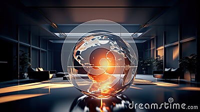 Interactive Futuristic Globe created with generative AI technology Cartoon Illustration