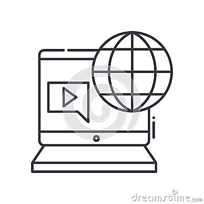 Interactive multimedia icon, linear isolated illustration, thin line vector, web design sign, outline concept symbol Cartoon Illustration