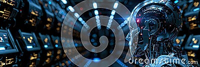 Interactive robot assistant, answering questions and performing user requests, among modern o Stock Photo
