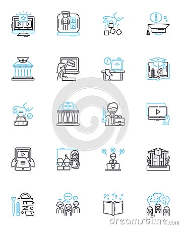 Interactive teaching linear icons set. Engaging, Innovative, Responsive, Collaborative, Dynamic, Experiential, Adaptive Vector Illustration