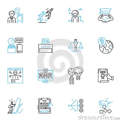 Interactive teaching linear icons set. Engaging, Innovative, Responsive, Collaborative, Dynamic, Experiential, Adaptive Vector Illustration
