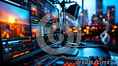 An interactive timeline showing the tools and features of video editing software for seamless post-production. generative ai Stock Photo