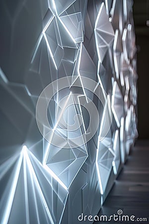 Interactive touchsensitive polygons lighting up in sequence on a wall demonstrating the tactile interface of modern devices Stock Photo