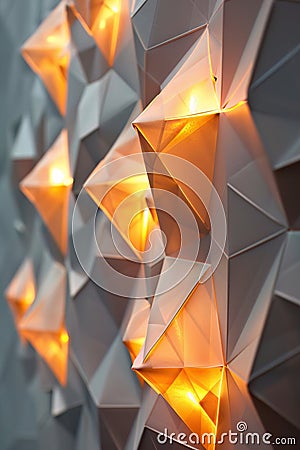 Interactive touchsensitive polygons lighting up in sequence on a wall demonstrating the tactile interface of modern devices Stock Photo