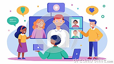 An interactive video booth where visitors can share their own experiences with neurodiversity and learn from others Vector Illustration