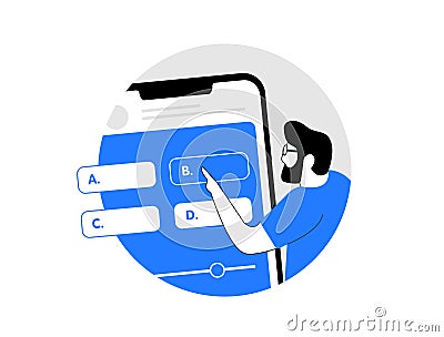 Interactive video marketing with quizzes, pop-ups and clickable links. Engaging video content, viewer interaction Vector Illustration