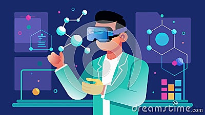 An interactive virtual reality simulation allowing chemists to manipulate and explore the molecular structure and Vector Illustration