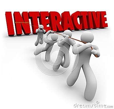 Interactive Word Pulled Up by Team Working Together Stock Photo
