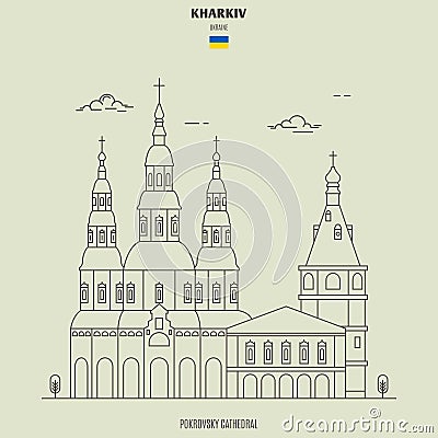 Intercession Cathedral in Kharkiv, Ukraine. Landmark icon Vector Illustration