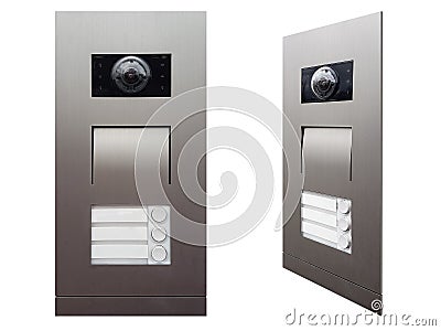 Intercom, entry phone call. Set front view and side view. Isolated Stock Photo