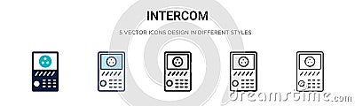 Intercom icon in filled, thin line, outline and stroke style. Vector illustration of two colored and black intercom vector icons Vector Illustration