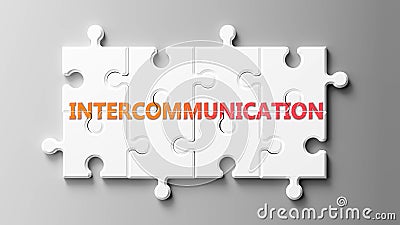 Intercommunication complex like a puzzle - pictured as word Intercommunication on a puzzle to show that it can be difficult and Cartoon Illustration