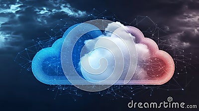 Interconnected cloud computing units with network background, a visual representation of data technology Stock Photo