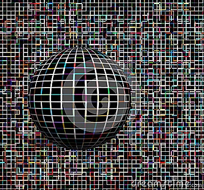 Interconnected computer or web technology concept. Pixelated pattern background with sphere. Stock Photo