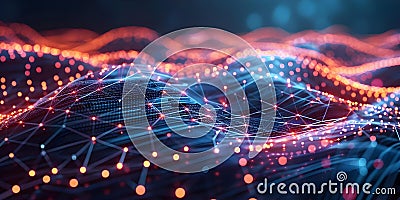 Interconnected Cyber Network Grid with Particle Connections: Tech-Savvy Digital Backdrop. Concept Stock Photo
