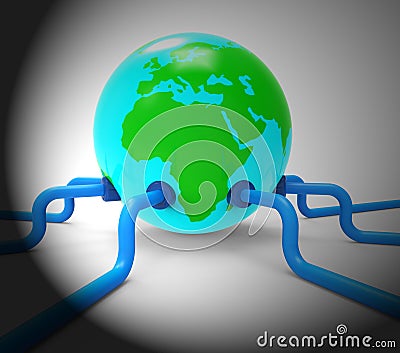 Interconnected Globe World Technology Link 3d Rendering Stock Photo