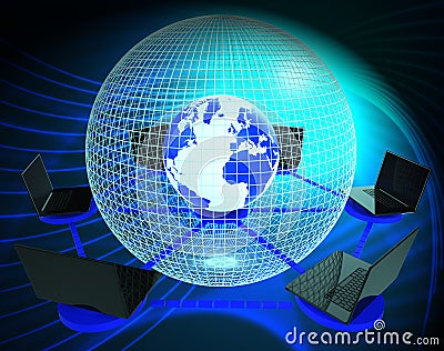 Interconnected Globe World Technology Link 3d Rendering Stock Photo