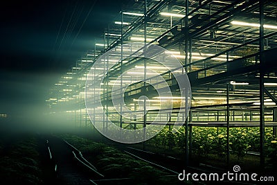 Interconnected Greenhouses: Organic Harvests in Sustainable Harmony Stock Photo