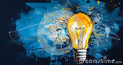 Interconnected Light Bulbs on a Blue Background Stock Photo
