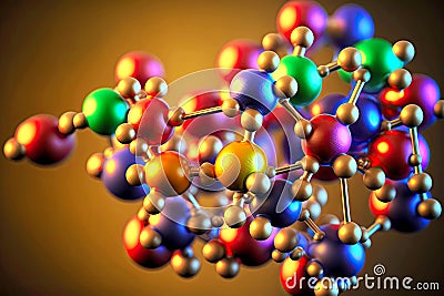 Interconnected multi-colored models molecule closeup on yellow background Stock Photo