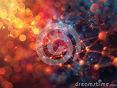 Interconnected Network of Nodes in Abstract Matrix Background Stock Photo