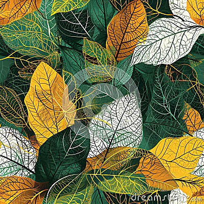 interconnected network of veins in leaves. Utilize fine linework and a mix of greens and yellows. AI Generated Stock Photo