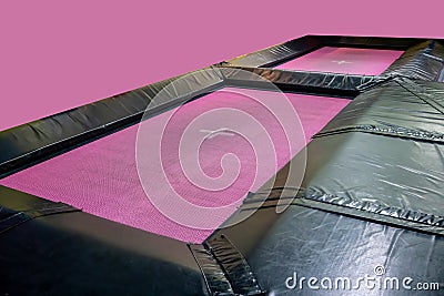 Interconnected trampolines for indoor jumping. New revolution pl Stock Photo