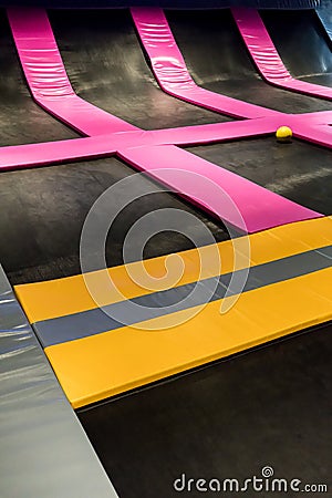 Interconnected trampolines for indoor jumping Stock Photo