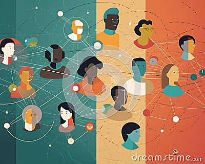 An interconnected web of diverse IT professionals collaborating on a shared project Stock Photo