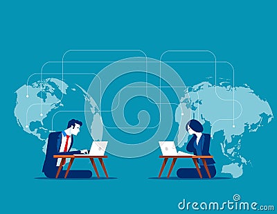 Intercontinental communications. Concept business vector illustration, Talking, Network, Online dating Vector Illustration