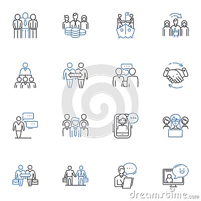 Interdependence line icons collection. Collaboration, Partnership, Dependence, Synergy, Unity, Cooperation, Trust vector Vector Illustration
