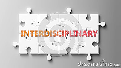 Interdisciplinary complex like a puzzle - pictured as word Interdisciplinary on a puzzle to show that it can be difficult and Cartoon Illustration