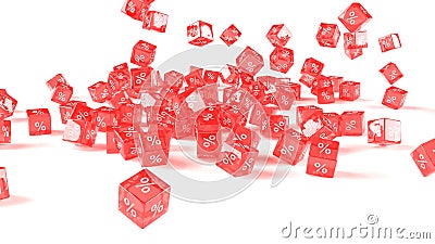 Interest is falling in 3d style red boxes on white success concept 3d Stock Photo