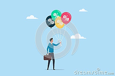 Interest rate hike due to global inflation percentage rising up, FED or central bank monetary policy, businessman hold percentage Vector Illustration