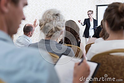 Interested about conference Stock Photo