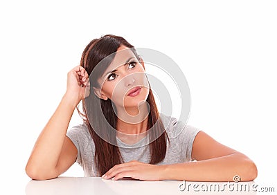 Interested lovely woman asking a question Stock Photo