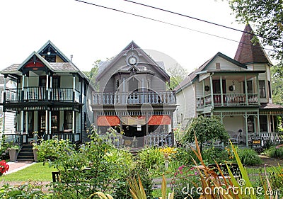 Known as `The Three Sisters,` these homes are privately owned and inside the compound, Lily Dale, New York, 2018, Editorial Stock Photo