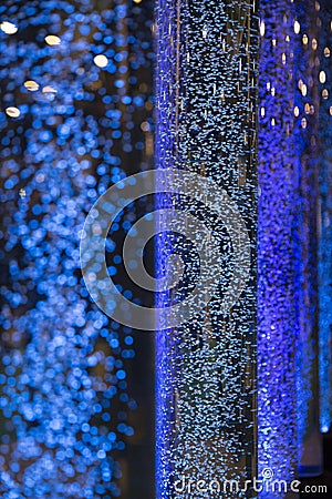 Interesting atmosphere with blue bubbles floating bokeh mood as Stock Photo