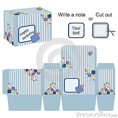 Interesting box template with stripes and colorful bubbles Vector Illustration