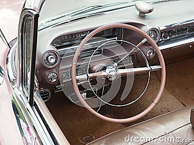 Interesting cocpit old car years 1950-60 Stock Photo