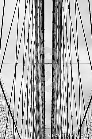 Symmetry of cables on the Iconic Brooklyn Bridge Stock Photo