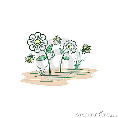 Interesting of honey bee and flowers illustration Vector Illustration